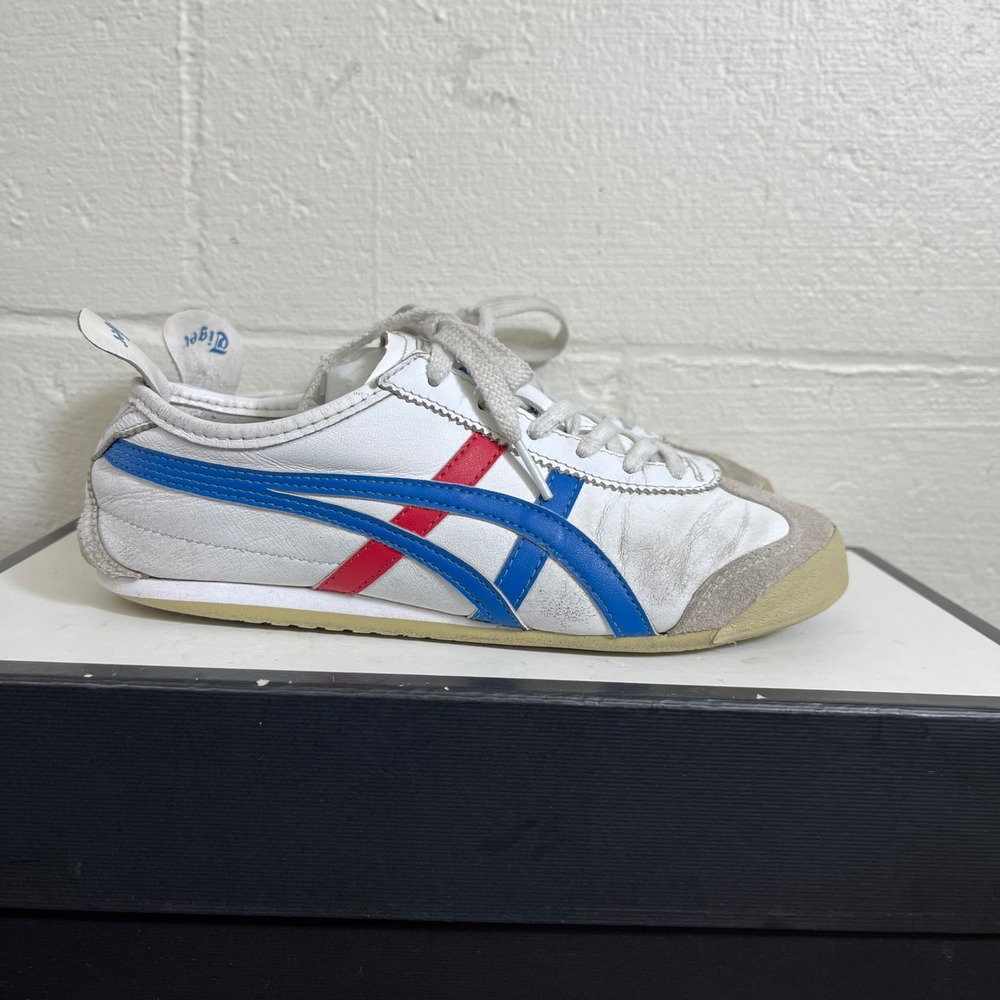 Onitsuka Tiger by Asics Classic White Sneakers with Blue and Red Stripes